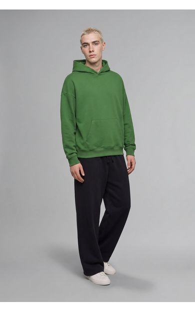 DeFacto Oversize Kapüşonlu Kanguru Cepli Kalın Basic Sweatshirt Yeşil