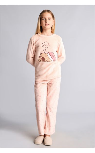DeFacto Figür Baskılı Welsoft Pelüş 2'li Pijama Takımı Kız Çocuk