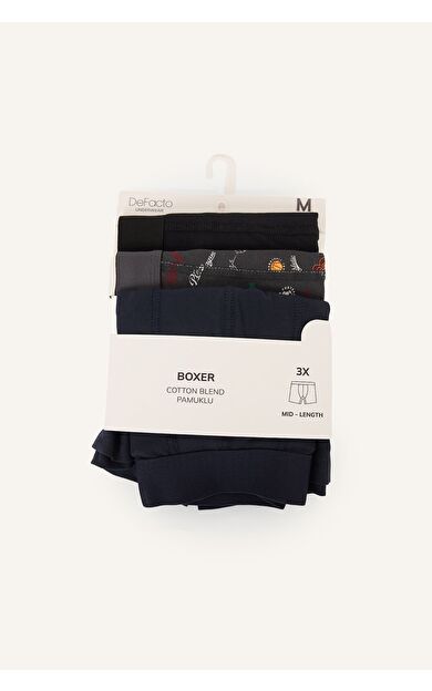 DeFacto Regular Fit Pamuklu Desenli 3'lü Boxer Seti