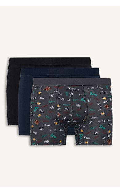 DeFacto Regular Fit Pamuklu Desenli 3'lü Boxer Seti