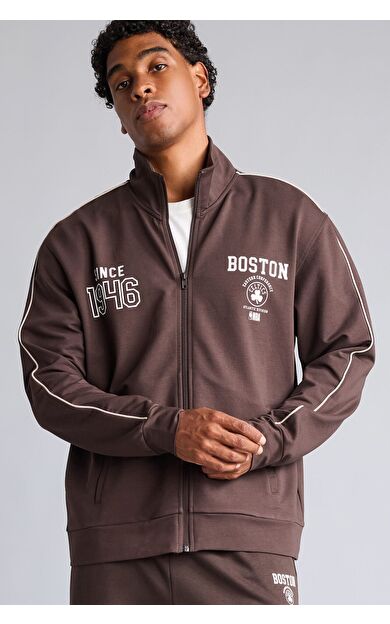 DeFacto NBA Boston Celtics Standart Fit Dik Yaka Fermuarlı Sweatshirt Hırka