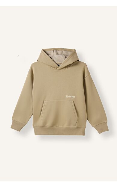 DeFacto Regular Fit Kapüşonlu Baskılı Kanguru Cepli Kalın Kumaş Sweatshirt Erkek Çocuk