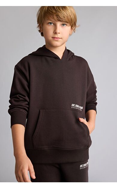 DeFacto Regular Fit Kapüşonlu Baskılı Kanguru Cepli Kalın Kumaş Sweatshirt Erkek Çocuk