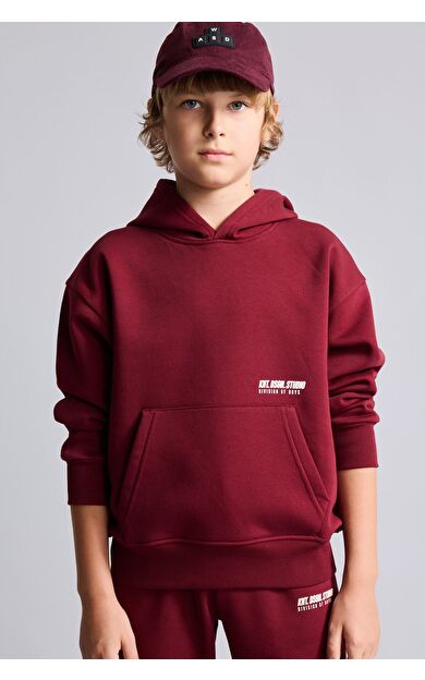 DeFacto Regular Fit Kapüşonlu Baskılı Kanguru Cepli Kalın Kumaş Sweatshirt Erkek Çocuk
