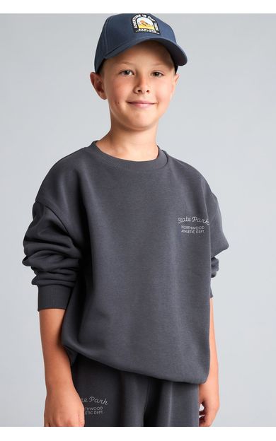 DeFacto Bisiklet Yaka Efekt Nakışlı Sweatshirt Erkek Çocuk Antrasit