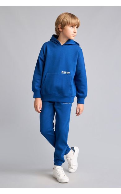 DeFacto Baskılı Lastikli Paça Kalın Kumaş Jogger Eşofman Altı Erkek Çocuk Mavi