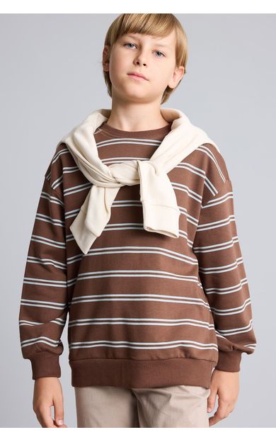 DeFacto Oversize Bisiklet Yaka Çizgili Sweatshirt Erkek Çocuk