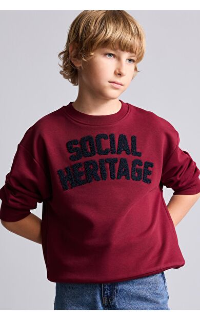 DeFacto Oversize Bisiklet Yaka Havlu Nakış Yazılı Sweatshirt Erkek Çocuk