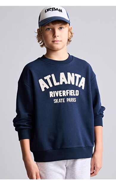 DeFacto Oversize Bisiklet Yaka Yazı Nakışlı Sweatshirt Erkek Çocuk
