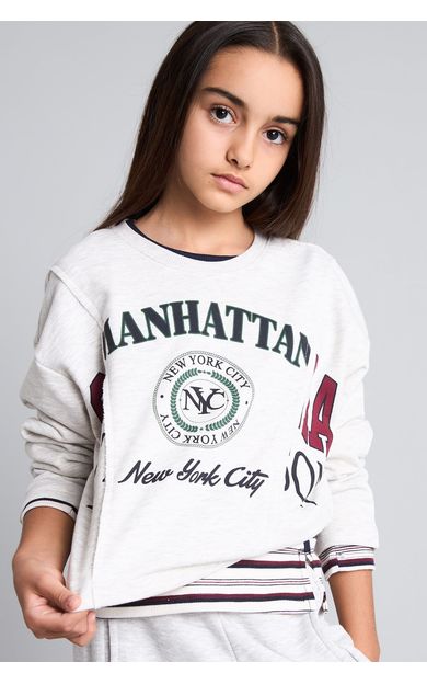 DeFacto Pamuklu Relax Fıt Kısa Kollu Bisiklet Yaka Baskılı Kalın Sweatshirt Kız Çocuk