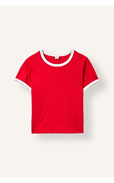 DeFacto Slim Fit Bisiklet Yaka Kontrast Şeritli Sporcu Kısa Kollu Tişört