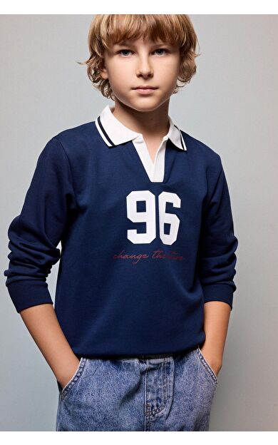 DeFacto Oversıze Gömlek Yaka Kolej Baskılı Sweatshirt Erkek Çocuk