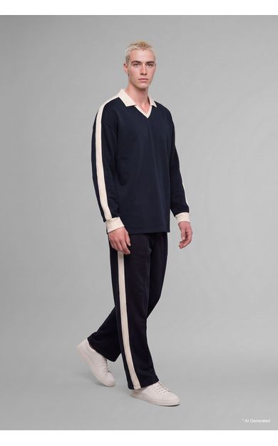DeFacto Boxy Fit Şerit Detaylı Polo Yaka Basic Sweatshirt