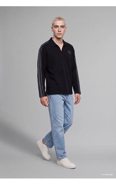 DeFacto Boxy Fıt Polo Yaka Baskılı Pike Sweatshirt