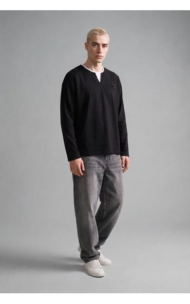 DeFacto Boxy Fit Çentik Detaylı Bisiklet Yaka Baskılı Sweatshirt