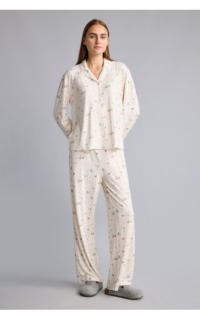 DeFacto Regular Fit Uzun Kollu Desenli 2'li Pijama Takımı