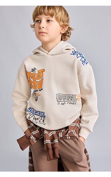 DeFacto Grafik Baskılı Oversize Kapüşonlu İçi Yumuşak Tüylü Sweatshirt Erkek Çocuk