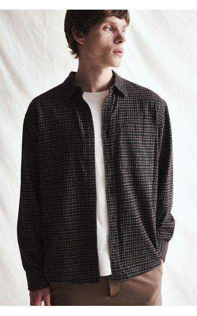 DeFacto Regular Fit Polo Yaka Cepli Kareli Flanel Uzun Kollu Gömlek