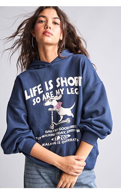 DeFacto Overshırt Fıt Kapüşonlu Baskılı Kalın Kumaş Sweatshirt