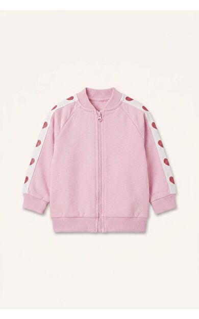 DeFacto Kalp Desenli V Yaka Kalın Sweatshirt Kumaşı Hırka Kız Bebek