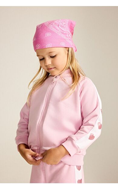 DeFacto Kalp Desenli V Yaka Kalın Sweatshirt Kumaşı Hırka Kız Bebek