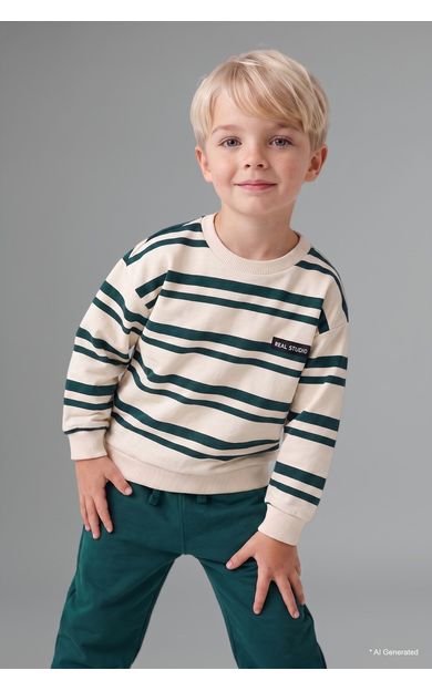 DeFacto Çizgili Bisiklet Yaka Sweatshirt Üst Lastikli Paça Alt 2'li Takım Erkek Bebek