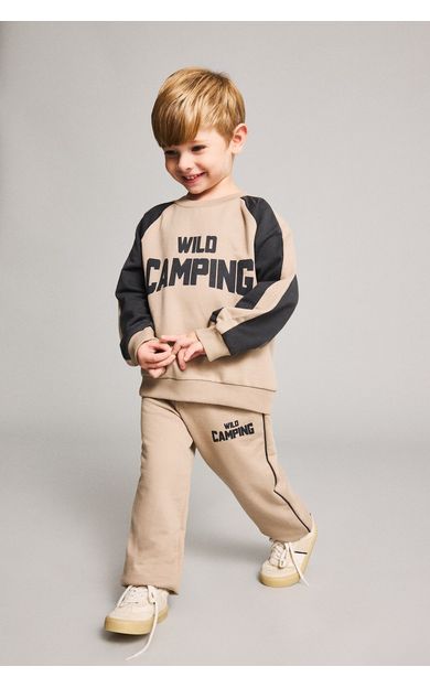 DeFacto Baskılı Renk Bloklu Sweatshirt Kumaşı 2'li Takım Erkek Bebek