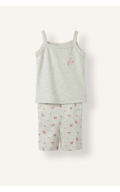 DeFacto Çiçek Nakışlı Fitilli Kaşkorse Askılı Üst Şortlu 2'li Pijama Takımı Kız Bebek