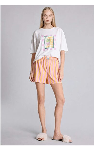DeFacto Oversıze Kısa Kollu 2'li Pembe Şortlu Pijama Takımı