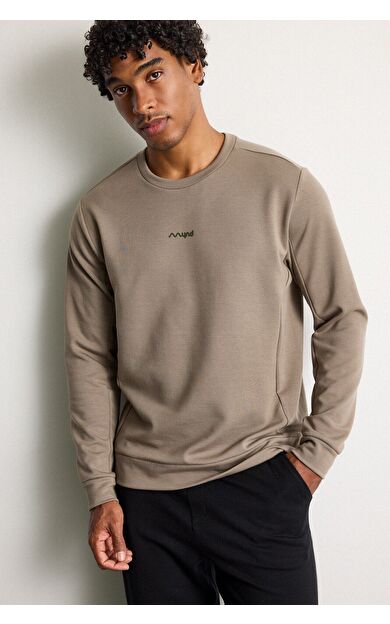 DeFacto Standart Fit Bisiklet Yaka Minimal Baskılı Detaylı Sweatshirt Haki I0569AX26WNKH536