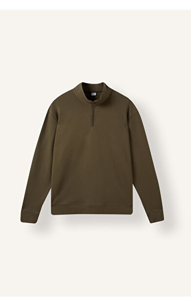DeFacto Standart Fit Dik Yaka Yarım Fermuarlı Basic Sweatshirt