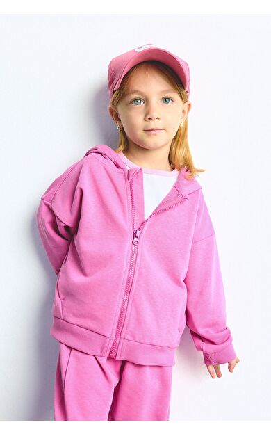DeFacto Kapüşonlu Önden Fermuarlı Cepli Sweatshirt Hırka Kız Bebek
