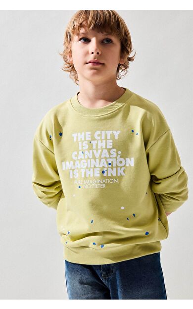 DeFacto Regular Fıt Bisiklet Yaka Baskılı Sweatshirt Kumaşı Sweatshirt Erkek Çocuk