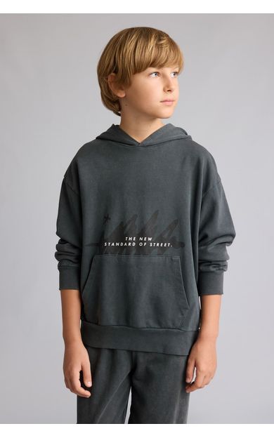 DeFacto Oversıze Kapüşonlu Kanguru Cepli Yıkama Efektli Sweatshirt Erkek Çocuk
