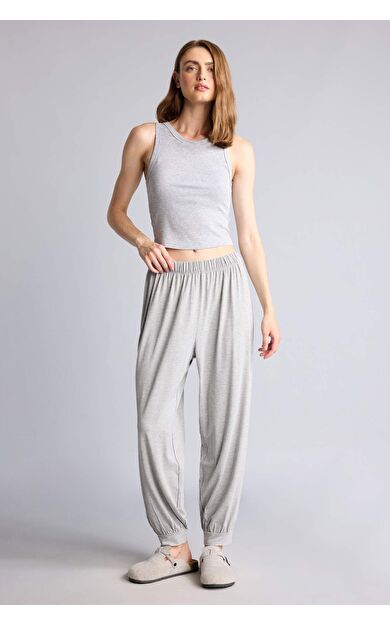 DeFacto Regular Fit Elastik Bel Gri Melanj Eşofman Altı