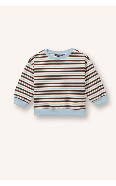 DeFacto Regular Fit Bisiklet Yaka Düşük Omuzlu Çizgili Erkek Bebek Sweatshirt