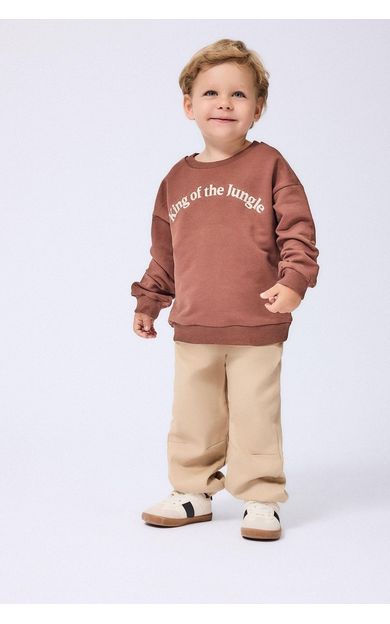 DeFacto Bisiklket Yaka Nakışlı Sweatshirt Esnek Belli Pantolon 2'li Takım Erkek Bebek