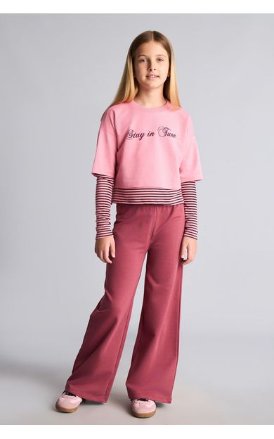 DeFacto Baskılı Sweatshirt Üst Geniş Paça Alt 2'li Takım Kız Çocuk