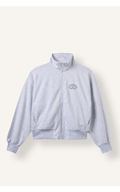 DeFacto Relax Fıt Yarım Balıkçı Yaka Baskılı Kalın Sweatshirt Kumaşı Hırka