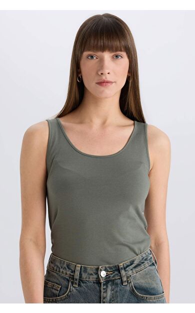 DeFacto Slim Fit Dar Kesim U Yaka Basic Düz Atlet