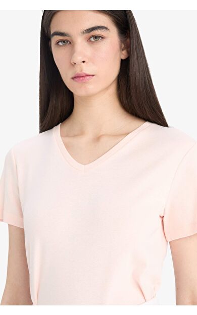DeFacto Slim Fit Dar Kesim V Yaka Basic Düz Ribana Kısa Kollu Tişört I1080AZ25SPPN350