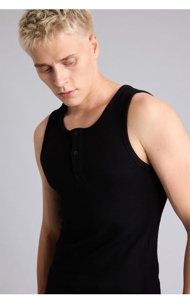 DeFacto Regular Fit Ribana Henley Yaka Düğmeli Basic Atlet