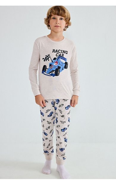 DeFacto Uzun Kollu Baskılı Pijama Üstü Esnek Belli Desenli Uzun Pijama Altı 2'li Pijama Takımı Erkek Çocuk