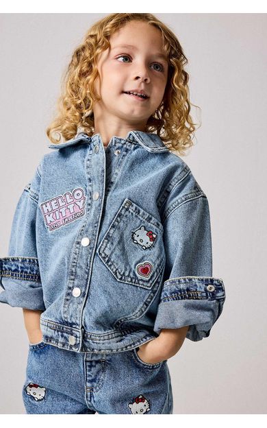 DeFacto Hello Kitty Nakışlı Düğmeli Jean Ceket Kız Bebek