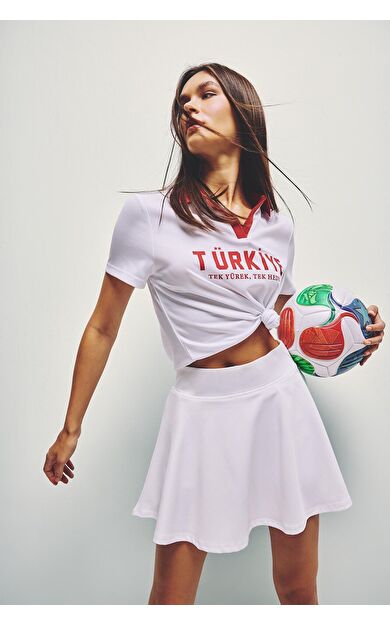 DeFacto Crop Top Polo Yaka Sporcu Tül Kısa Kollu Polo Tişört