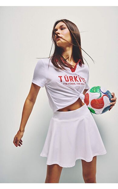 DeFacto Crop Top Polo Yaka Sporcu Tül Kısa Kollu Polo Tişört