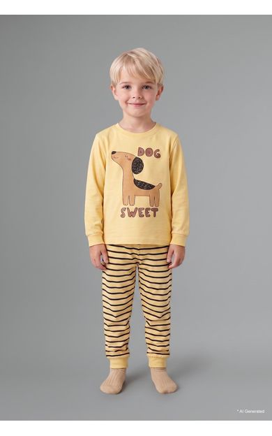 DeFacto Baskılı Uzun Kol Üst Çizgili Alt 2'li Pijama Takımı Erkek Bebek