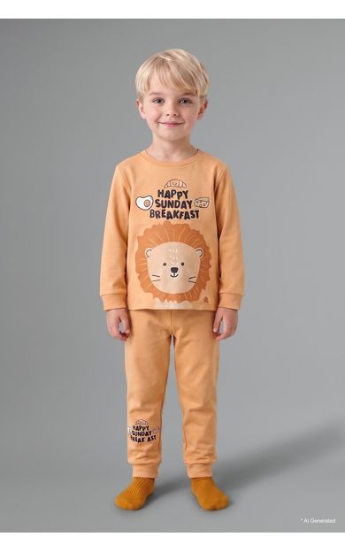 DeFacto %100 Pamuk Baskılı Sweatshirt Üst Lastikli Paça Alt 2'li Pijama Takımı Erkek Bebek