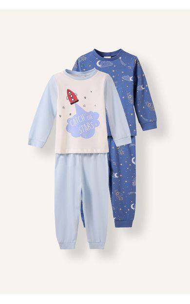 DeFacto Uzay Desenli Uzun Kollu Üst Lastikli Paça 4'lü Pijama Takımı Erkek Bebek