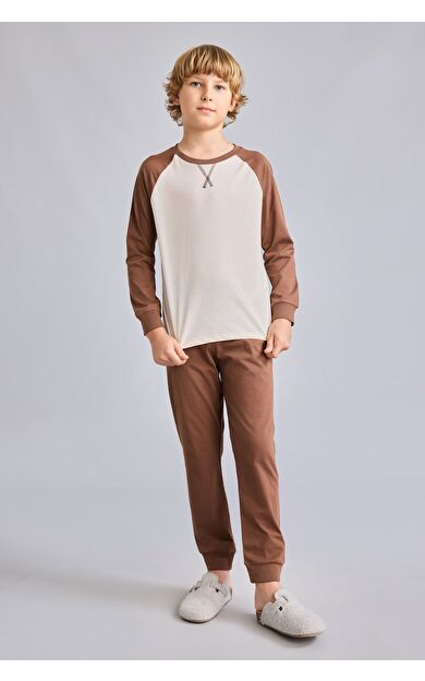 DeFacto Bisiklet Yaka Reglan Uzun Kollu Üst Lastik Paça Alt 2'li Pijama Takımı Erkek Çocuk